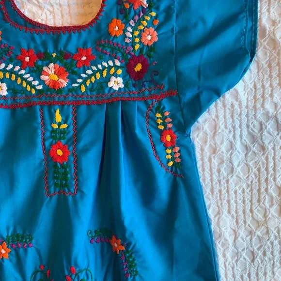 Embroidered Blue Kids Casual Dress - Picture 14 of 16